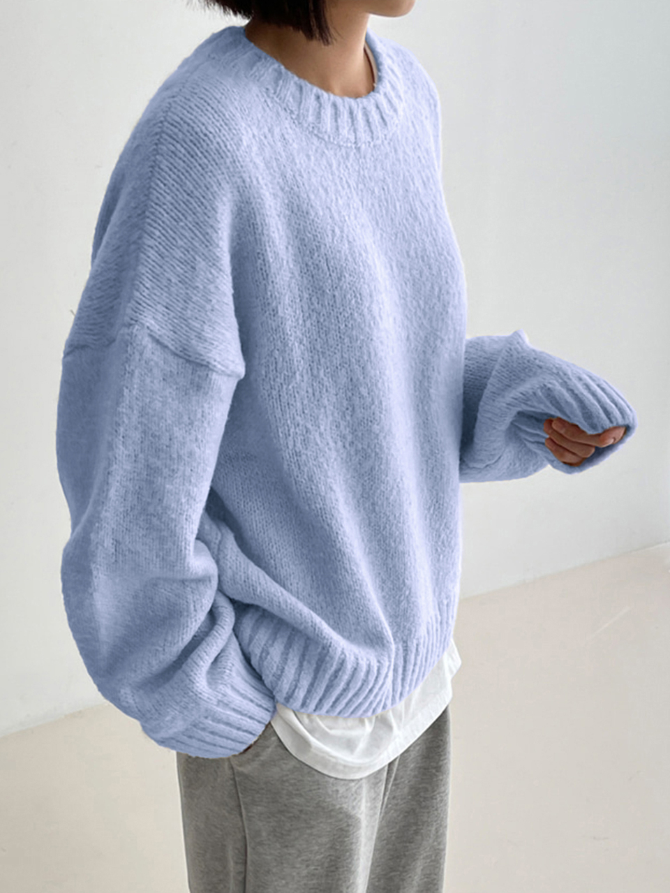 Solid Drop Shoulder Sweater,Long Sleeve Tops,Fall Clothes