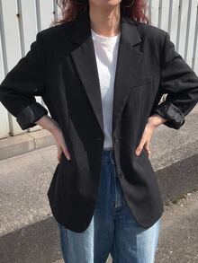 DAZY 女士街头风超大肩部西装外套，休闲女式大衣 - 黑色 - 查看 5
