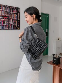 DAZY 条纹长袖衬衫，秋季商务休闲装，长袖上衣，返校服装，秋季女装 - 深灰色 - 查看 2