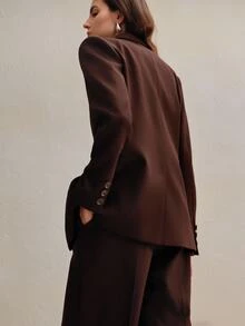 Anewsta Essential 2pcs Women Suit Set, Maillard Color Blazer Jacket + Straight Leg Pants - Coffee Brown - View 7