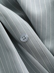 DAZY 女式宽松条纹休闲/校园衬衫学院风上衣，秋季女装长袖上衣 - 霧霾藍 - 查看 9