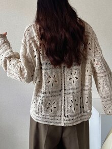 FRIFUL Cardigan Wanita Warna Polos Kasual Serbaguna untuk Pemakaian Sehari-hari, Liburan Musim Gugur - Krem - View 2