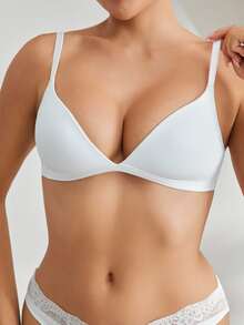Ocili Women's Simple Solid Color Comfortable Wireless Bra - White - View 3