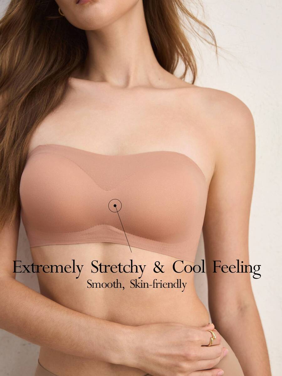 Ocili Women's Simple Versatile Bandeau Bra, Comfortable For Daily Wear - Coffee Brown - View 1