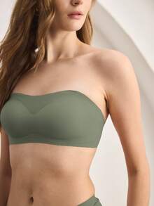 Ocili Women's Minimalist Solid Color Seamless Bandeau Bra - Army Green - View 3