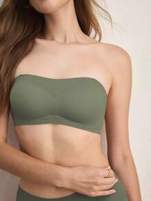Ocili Women's Minimalist Solid Color Seamless Bandeau Bra - Army Green - View 8