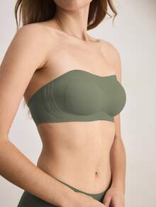 Ocili Women's Minimalist Solid Color Seamless Bandeau Bra - Army Green - View 4