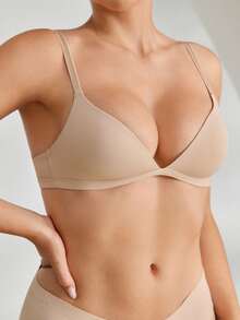 Ocili Sujetador cómodo de unicolor casual para mujeres - Beis - Ver 3