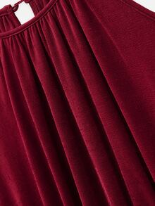 Nöista Red Draped Cold Shoulder Top With Long Sleeves For Party And Elegant Evening Occasions, Dinner Date, Weekend. Fall, Autumn, Winter Top. - Burgundy - View 8