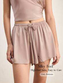 Ocili Silky Satin Comfortable Loose Drawstring Shorts Women's Pajama Bottoms - Khaki - View 1