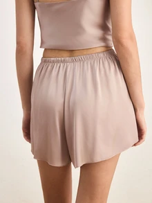 Ocili Silky Satin Comfortable Loose Drawstring Shorts Women's Pajama Bottoms - Khaki - View 4