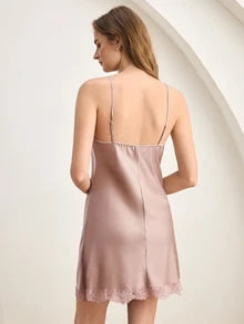 Ocili Leisure Comfortable Satin Silk Soft & Smooth Women's Nightgown - Khaki - View 3