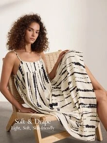Ocili Leisure Chinese Style Comfortable Soft Printed Multi-Color Elegant Casual Crepe Women's Robe Long Dress Loungewear - Apricot - View 1