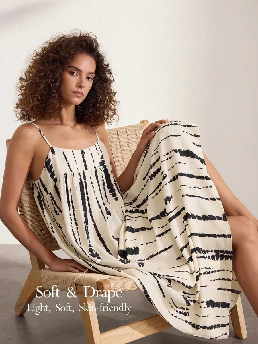 Ocili Leisure Chinese Style Comfortable Soft Printed Multi-Color Elegant Casual Crepe Women's Robe Long Dress Loungewear - Apricot - View 1