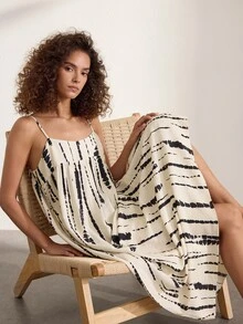 Ocili Leisure Chinese Style Comfortable Soft Printed Multi-Color Elegant Casual Crepe Women's Robe Long Dress Loungewear - Apricot - View 8