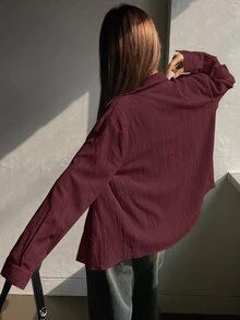 DAZY Oversized Red Street-Style Long Sleeve Women Shirt,Fall Clothes - Red - View 3