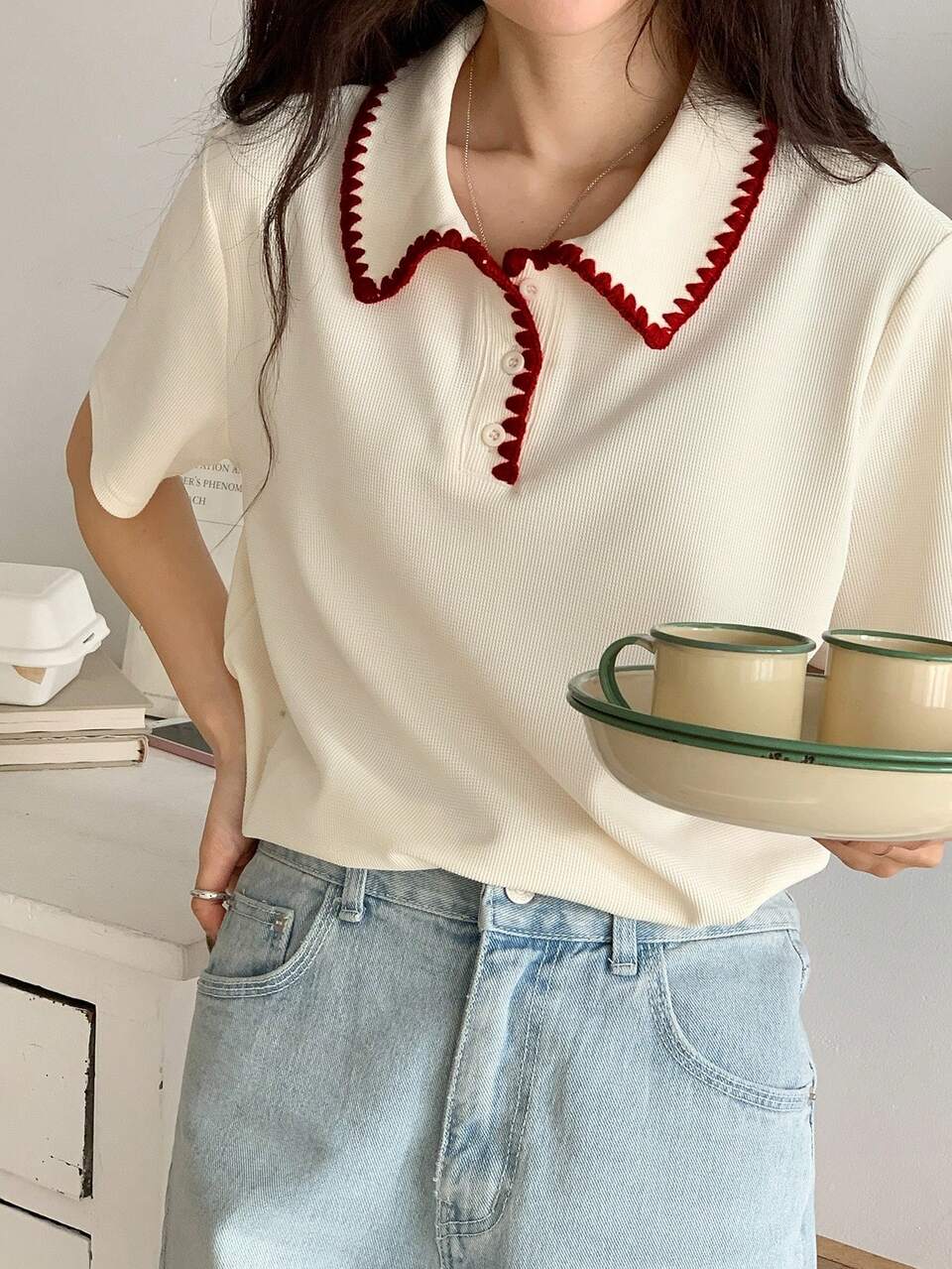 New Casual Line Decor T-Shirt For Women, Suitable For Dating, Summer Cute Tops