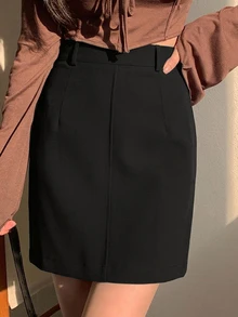 DAZY Solid High Waist Skirt,Pencil Skirt Fall Skirts - Black - View 6