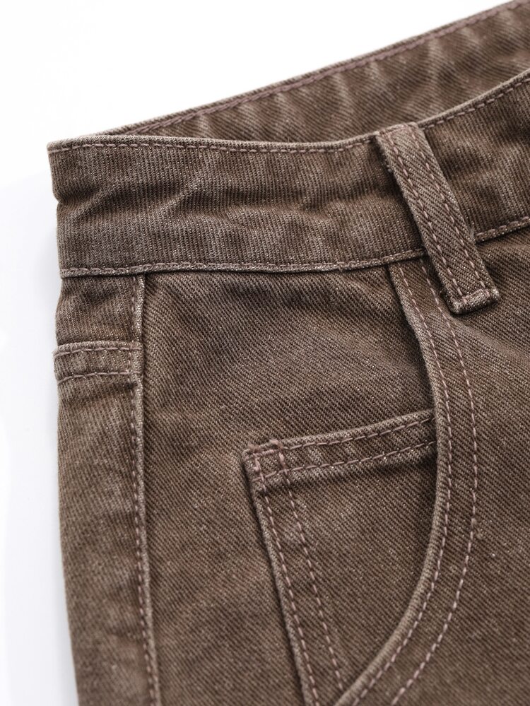 DAZY Women Distressed Washed Straight Leg Jeans,Back To School Casual Street Wear Clothes Back-To-School School Teacher Coffee Brown Summer - Brown - View 7