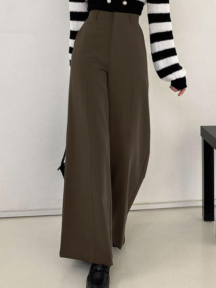 DAZY 女士商务休闲裤，四季宽腿裤，女装，女式裤子，女士正装裤 - 咖啡棕 - 查看 1