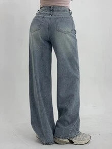 DAZY Women's Loose Fit Wide Leg Pockets Casual Jeans, Versatile - Blue - View 3