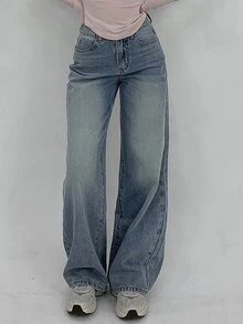 DAZY Women's Loose Fit Wide Leg Pockets Casual Jeans, Versatile - Blue - View 2