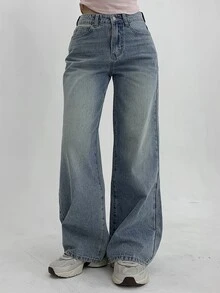 DAZY Women's Loose Fit Wide Leg Pockets Casual Jeans, Versatile - Blue - View 6