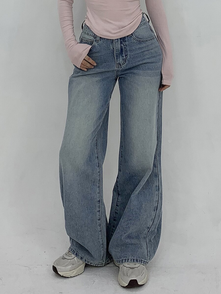 DAZY Women's Loose Fit Wide Leg Pockets Casual Jeans, Versatile - Blue - View 1