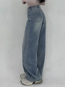 DAZY Women's Loose Fit Wide Leg Pockets Casual Jeans, Versatile - Blue - View 5
