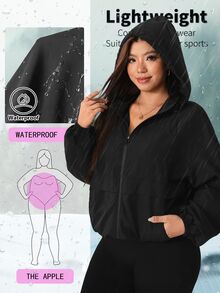 Solflare Plus Size Women's Solid Color Zipper Casual Versatile Everyday Jacket - Black - View 3