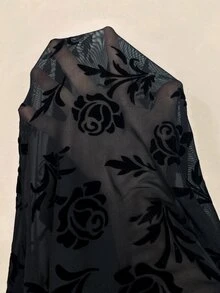 Cravure 大尺碼女款玫瑰圖案性感浪漫約會之夜電音派對黑色夏季萬聖節半透視緊身褲，適合居家、通勤、外出 - 黑色 - 查看 4