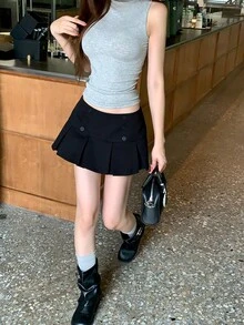 DAZY Women's Pleated Korean Style Girly Mesh Skirt Fall - Black - View 3