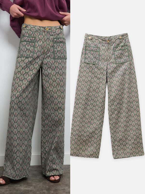 Nöista Green Printed Loose-Fitting Straight-Leg Jeans Feature ,Relaxed Silhouette,Casual. Vacations,City Outings Fall Winter,Wardrobe Staple,Going Out,