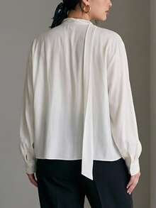 Dazy Plus Solid Color Casual Asymmetrical Hem Design Halter Neck Tie Elegant White Long Sleeve Shirt Fall - White - View 2