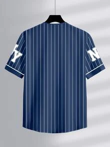 Manfinity Campus Court Men's Striped Letter Print Casual Daily Wear Shirt - Multicolor - View 2