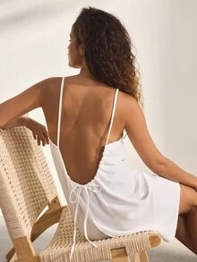 Ocili 1 buah Gaun Tidur Wanita Putih Seksi Tanpa Punggung - Putih - View 8