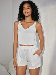 Ocili Leisure Ladies' Solid Color Vest And Shorts Casual Suit Set - White - View 3