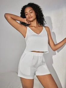 Ocili Leisure Ladies' Solid Color Vest And Shorts Casual Suit Set - White - View 6
