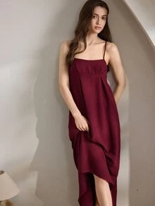 Ocili 休闲女士纯色胸围褶皱吊带睡裙娃娃装节日季 - 酒紅色 - 查看 6