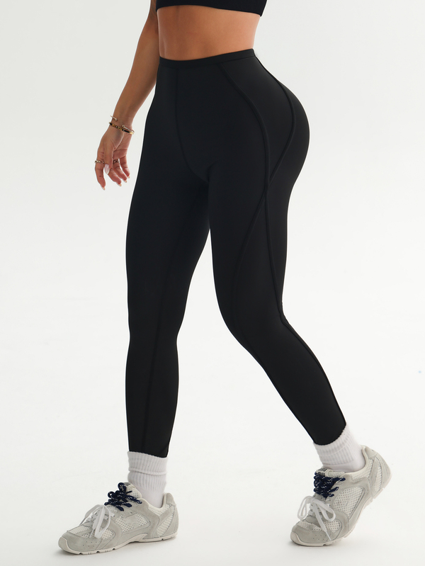 Dewbera Dewbera Women's Solid Color Casual Essential Muscle Versatile Daily Wear Sports Tight Leggings Gym Pilates Black Summer