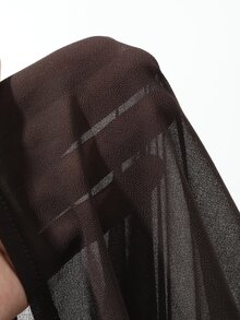 Dazy Plus Solid Color Chiffon Ruched Loose Elegant Design Brown Long Sleeve Spring Summer Autumn Pullover Blouse - Brown - View 8