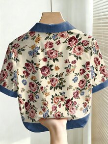 Breezaya Floral Print Short Sleeve Fashion Fairycore Traditional Casual Plus Size Shirt Brunch Party White Summer - Multicolor - View 2