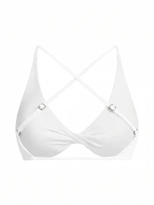 Sweetra CURVE Plus Size Women's Solid Color Twisted Knot Ruched Casual Daily Sports Bra - Multicolor - View 4