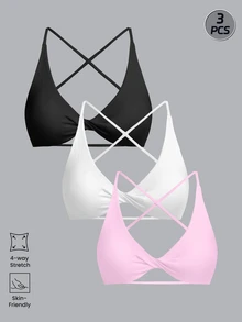 Sweetra CURVE Plus Size Women's Solid Color Twisted Knot Ruched Casual Daily Sports Bra - Multicolor - View 1