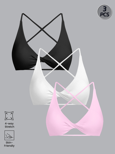 Sweetra CURVE Plus Size Women's Solid Color Twisted Knot Ruched Casual Daily Sports Bra