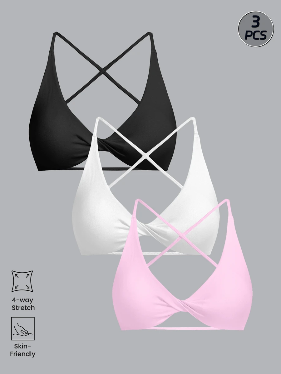 Sweetra CURVE Plus Size Women's Solid Color Twisted Knot Ruched Casual Daily Sports Bra - Multicolor - View 1