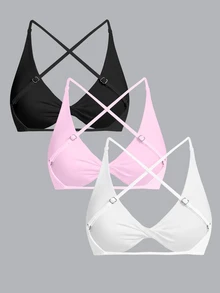 Sweetra CURVE Plus Size Women's Solid Color Twisted Knot Ruched Casual Daily Sports Bra - Multicolor - View 2