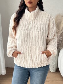 Lounesse Plus Size Reversible Coral Fleece Sweatshirt, Autumn/Winter Fall Fall/Winter - Apricot - View 4