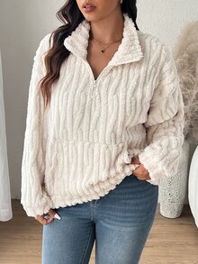 Lounesse Plus Size Reversible Coral Fleece Sweatshirt, Autumn/Winter Fall Fall/Winter - Apricot - View 6