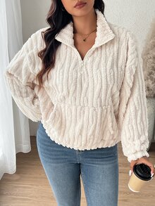 Lounesse Plus Size Reversible Coral Fleece Sweatshirt, Autumn/Winter Fall Fall/Winter - Apricot - View 3